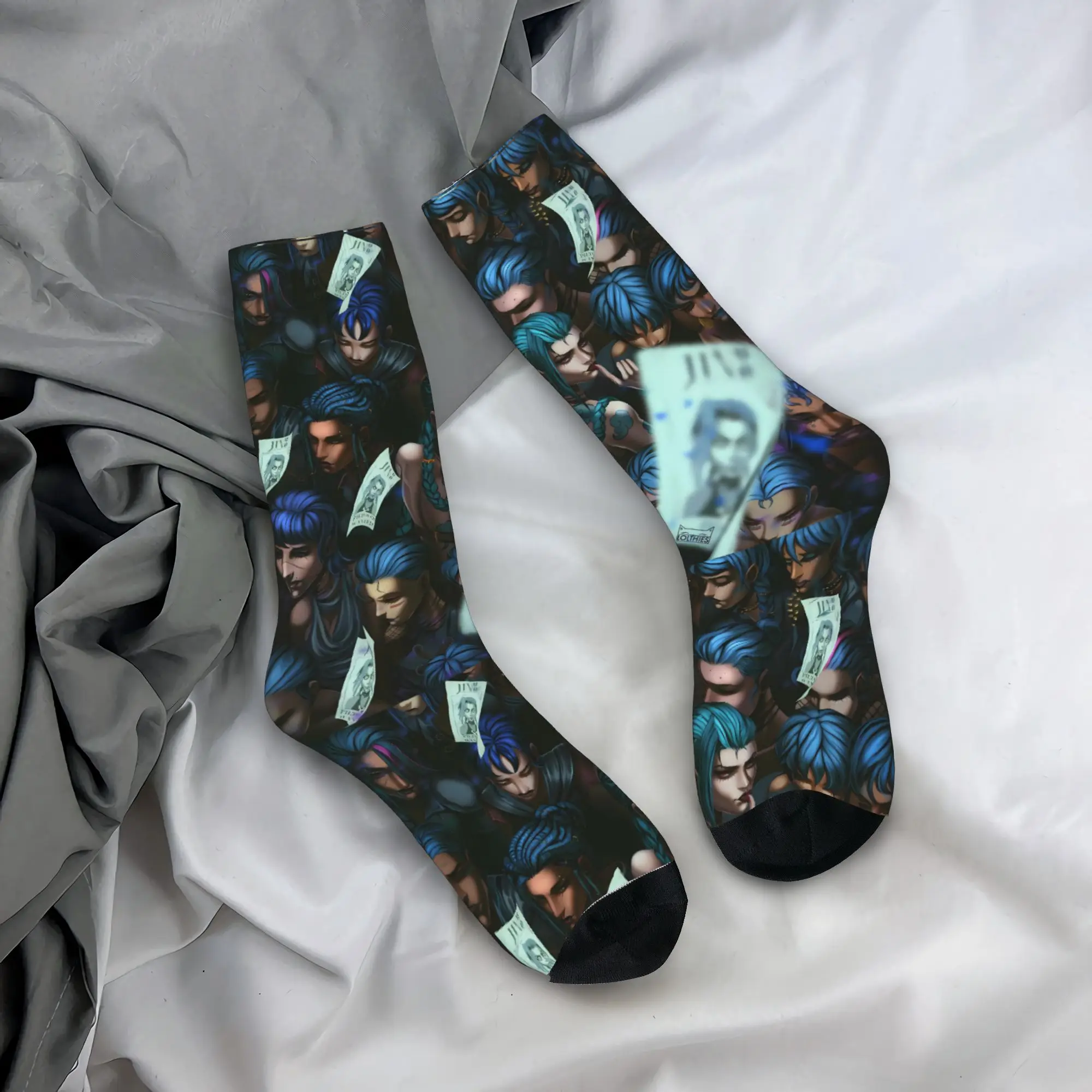 

Носки аниме Vi Jayce Caitlyn Viktor Иисус Севика, нескользящие чулки с 3D принтом для взрослых и мужчин, носки высокого качества, осенние забавные носки