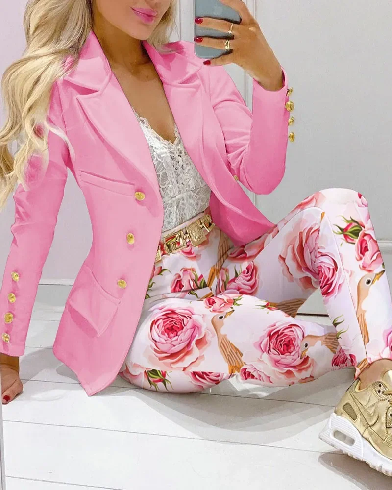 BWQ Elegant INS Paisley Butterfly Blazer Suit and Pants Two 2 Piece Set for Women 2024 Autumn Winter Street Outfit Tracksuit