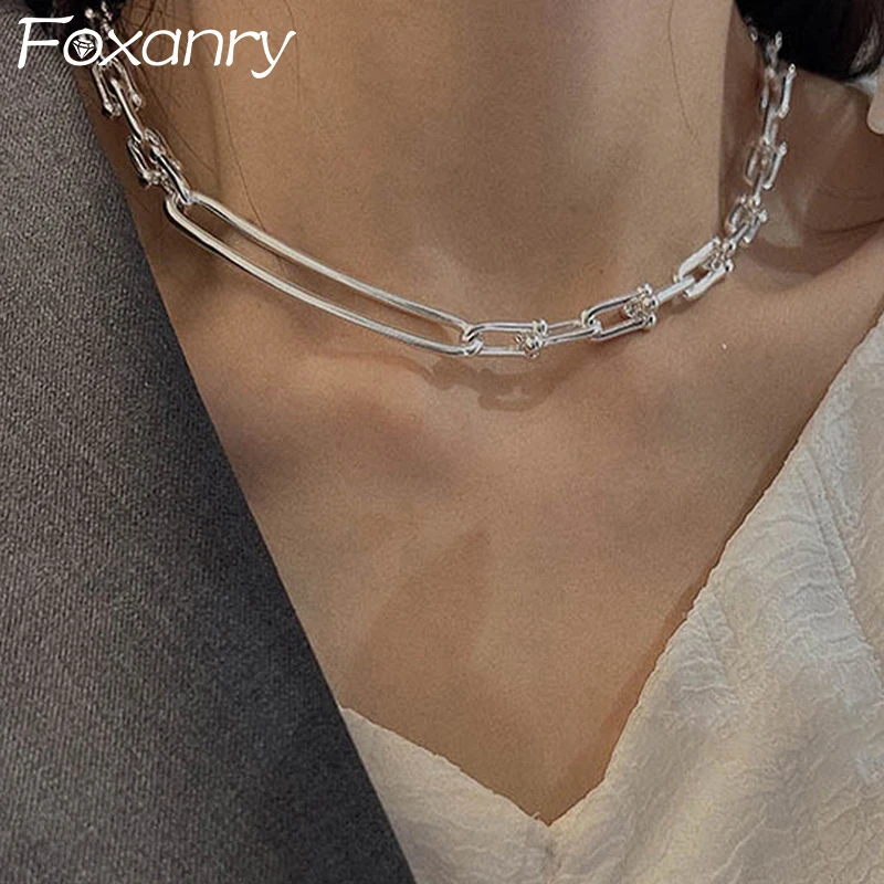 FOXANRY Vintage Punk Thick Chain Bracelet Party Jewelry for Women Couples Fashion Creative Hollow Geometric Beach Accessories