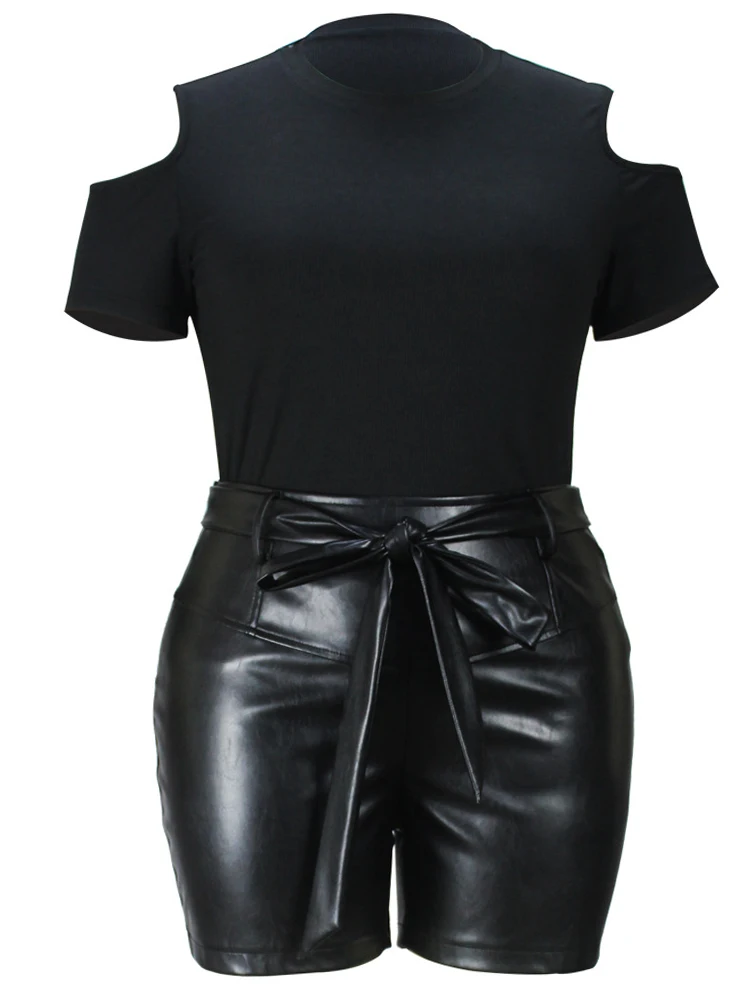 Summer Two Piece Sets Womens Outifits Off Shoulder Top and Shorts Set Leather Sexy Plus Size Suits Wholesale Bulk Dropshipping