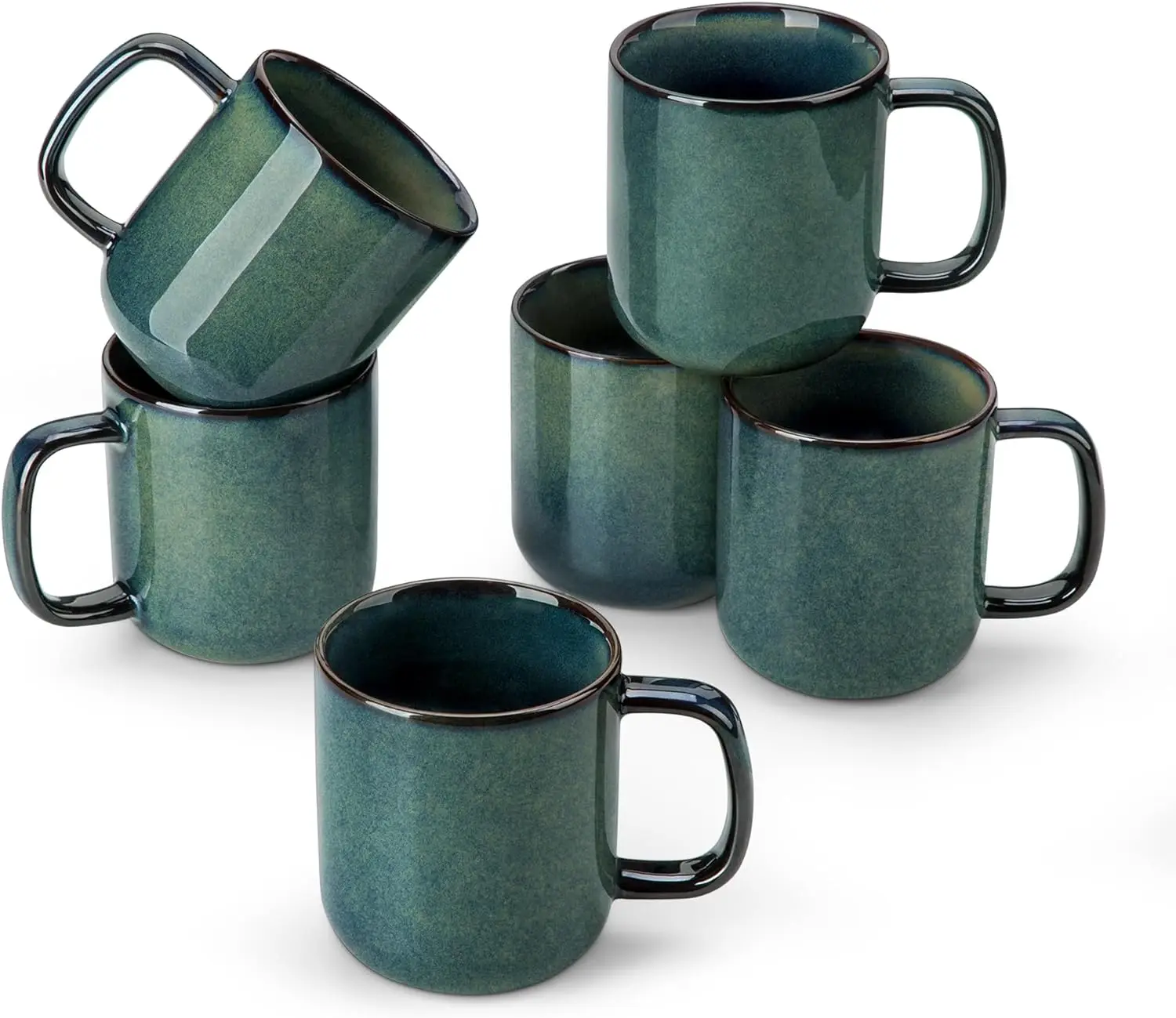 

Starry Ceramic Coffee Mugs Set of 6, 12 oz Dishwasher & Microwave Safe Green Cups for Latte Tea