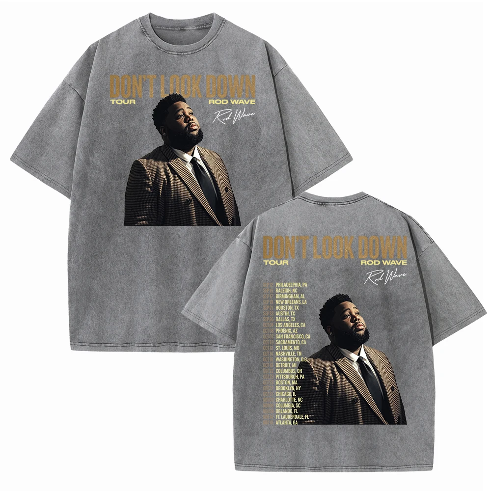 Rod Wave Dont Look Down Tour 2026 Washed T-shirt Women Hiphop Rod Wave Merch T-shirt for Fans