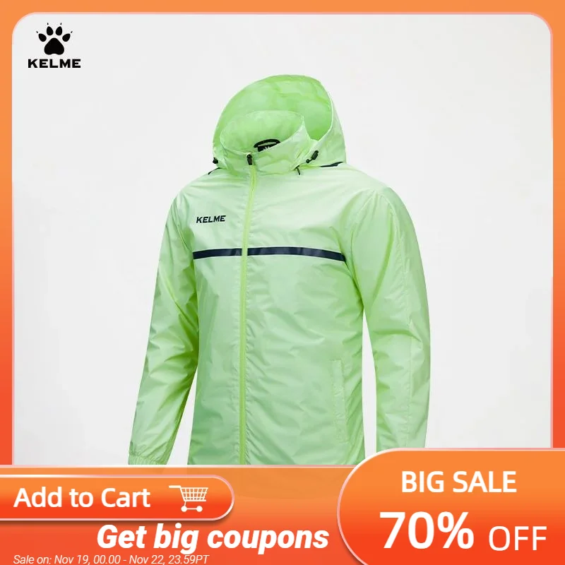 KELME woven wind and rain jacket men's sports casual soccer training running windproof hooded jacket