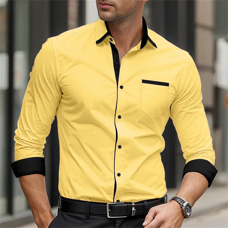 

New solid color shirt, fashionable business casual men's long sleeved street top