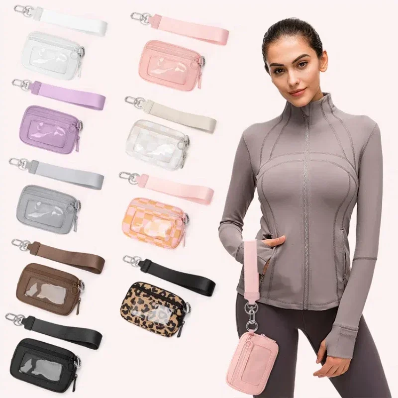 Women's Keychain Wallet The Iris Wallet Zip Waterproof Nylon Card Wallet Pouch Wristlet Zip Card Case with Clear ID Window