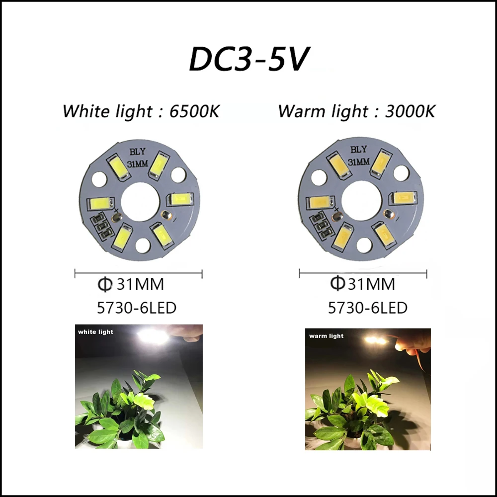 High Brightness LED SMD5730 DC3-5V Color Lamp Bead Light Board Bulb Round Transformation Light Source Dia 31MM White Warm Light