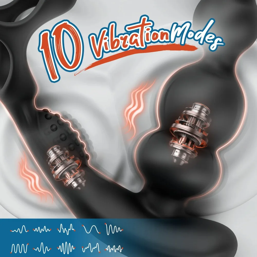 Male Prostate Massager Vibrator 360 Anal Beads Penis Ring 3 Rotation 10Vibration Modes Remote Butt Plug Sex Toys for Couples Men view 2