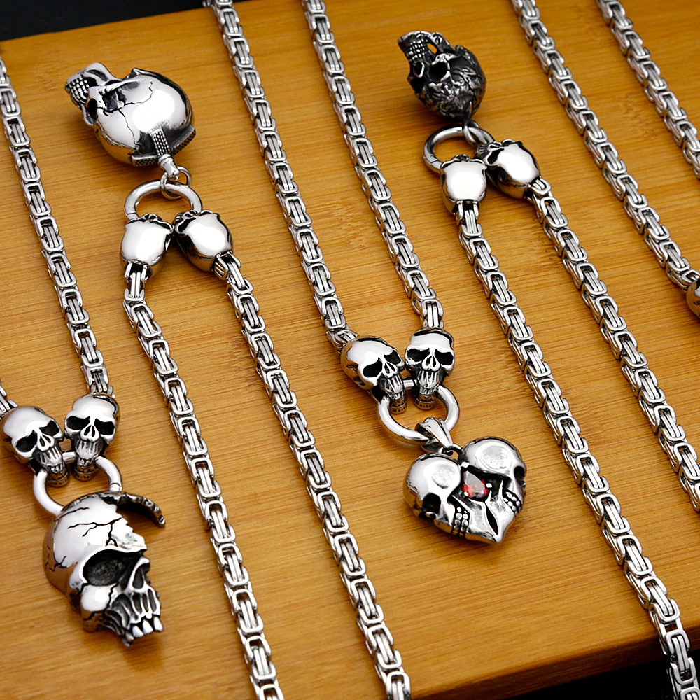 Vintage 316L Stainless Steel Skull Necklaces For Men Women Gothic Punk Skull Head Pendant Party Biker Fashion Hip Hop Jewelry view 2