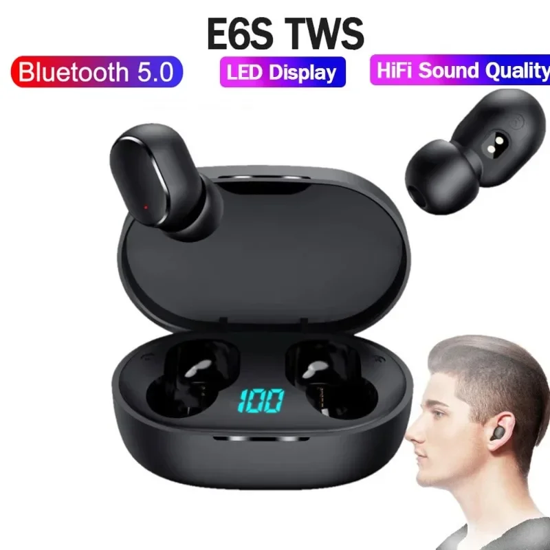 E6S TWS Wireless Bluetooth Headset 5.0 with Microphone Sports Headset Noise-cancelling Earplug Mini Hands-free Headset