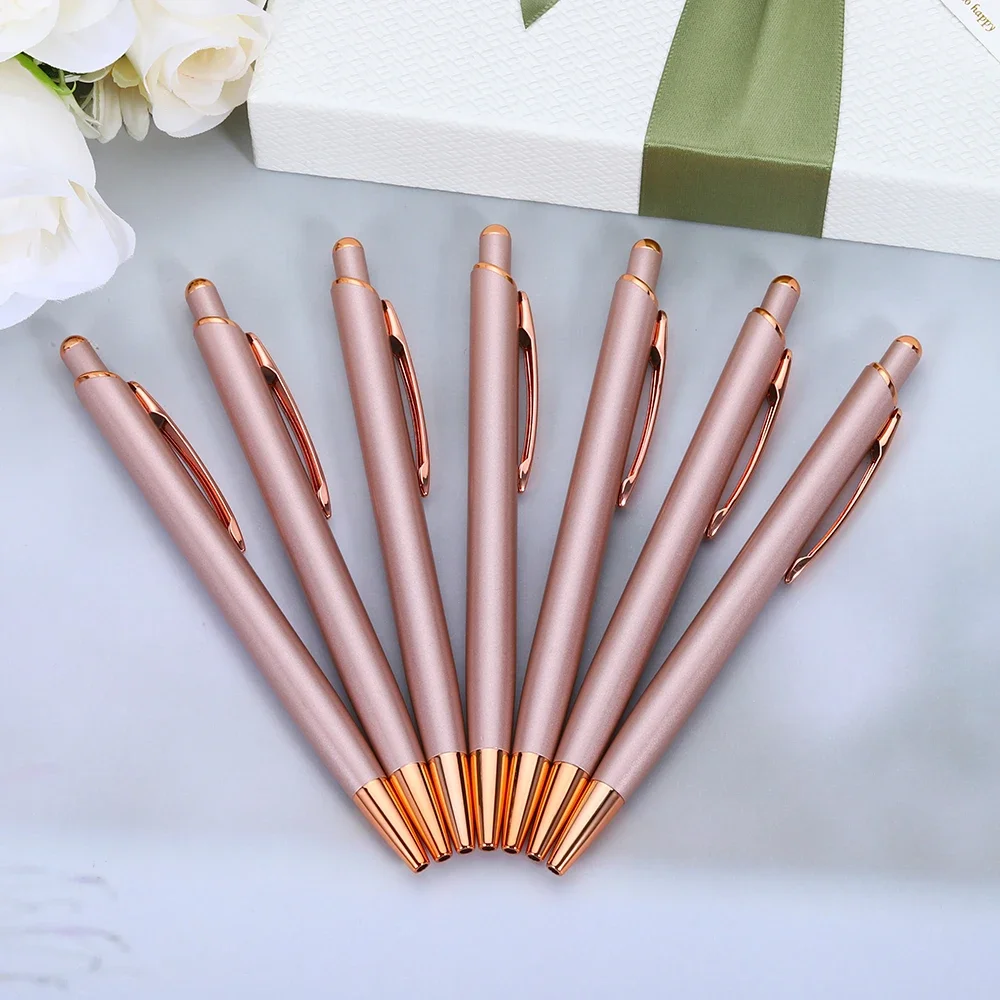 100pcs Simple Metal Rose Gold Ballpoint Pen Gifts High-quality Writing School Stationery Retractable Business Office Supplies