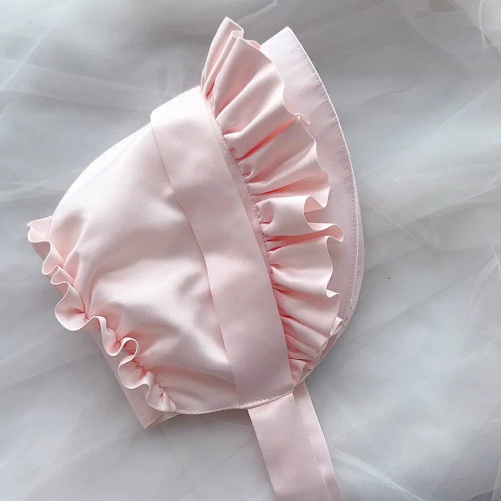 Victorian Bonnet Hat Vintage Maid Cosplay Pumpkin Cap Lace-up Adjustable Hat Women Girls Lolita Lace Ruffled Hat