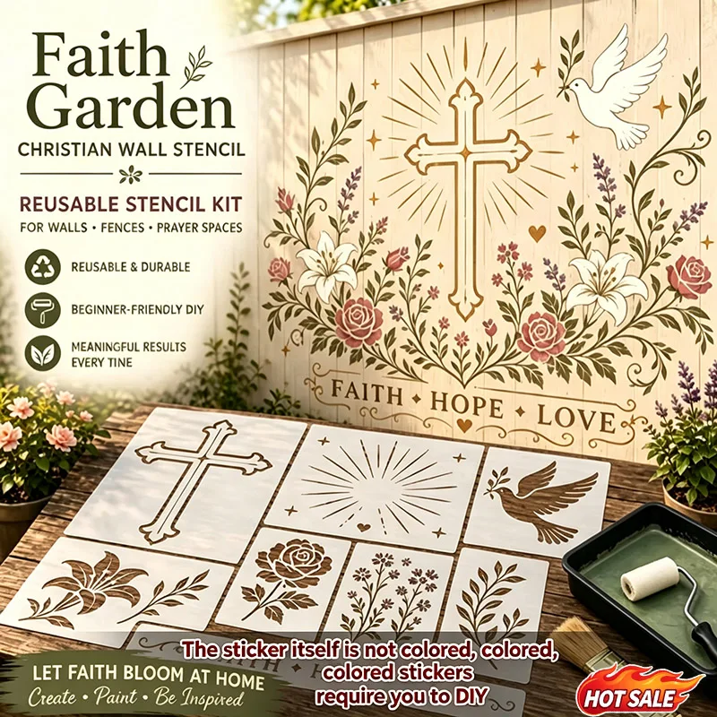 Animal & Christian Stencil Kit, Reusable Floral Painting Template, DIY Art Stencils for Garden Fence Wall Wood Home Decor