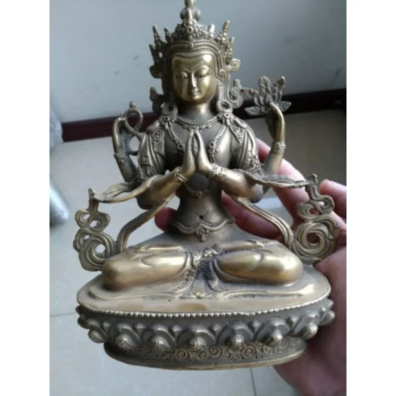 

Chenrezig 4-Arm Armed Avalokitesvara Buddha Pure Bronze Lucky Bodhisattva Tara Statue