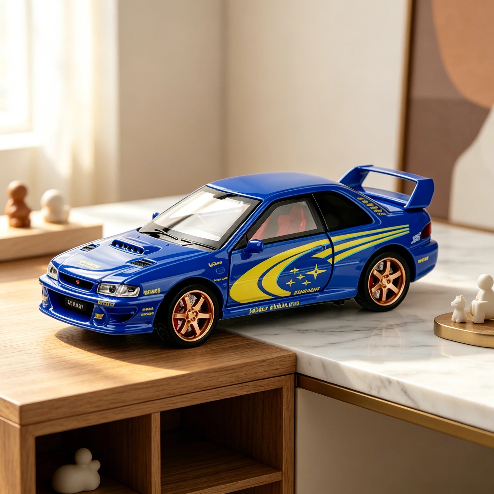 

1:32 Subaru Impreza Rally Alloy Racing Model Open Door Desk Ornament Sound Light Children's Toys Boy Gift