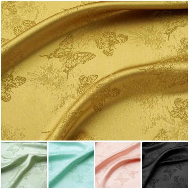 Chinese Style Butterfly Jacquard Sewing Fabric Summer Qipao Dress Frog Closure Top Breathable Satin DIY Textile Luxury Clothing