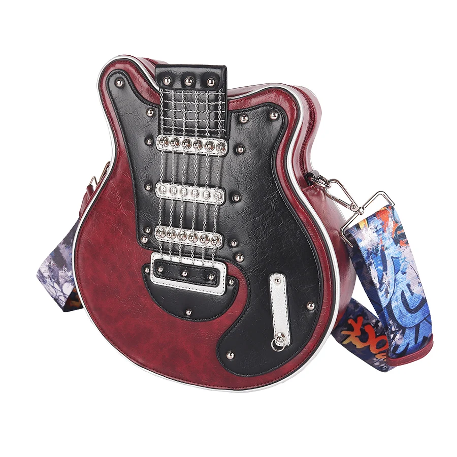 2025 New personalized and creative Spice girl American retro fashion guitar-shaped bag, bass pain bag, crossbody bag for women