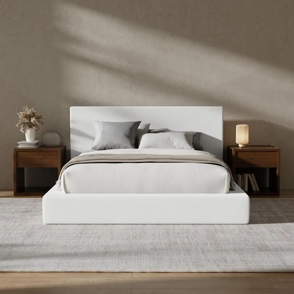 

Upholstered Platform Bed with Padded Headboard, 5 Inch Foam, No Box Spring Needed, Easy Assembly, White