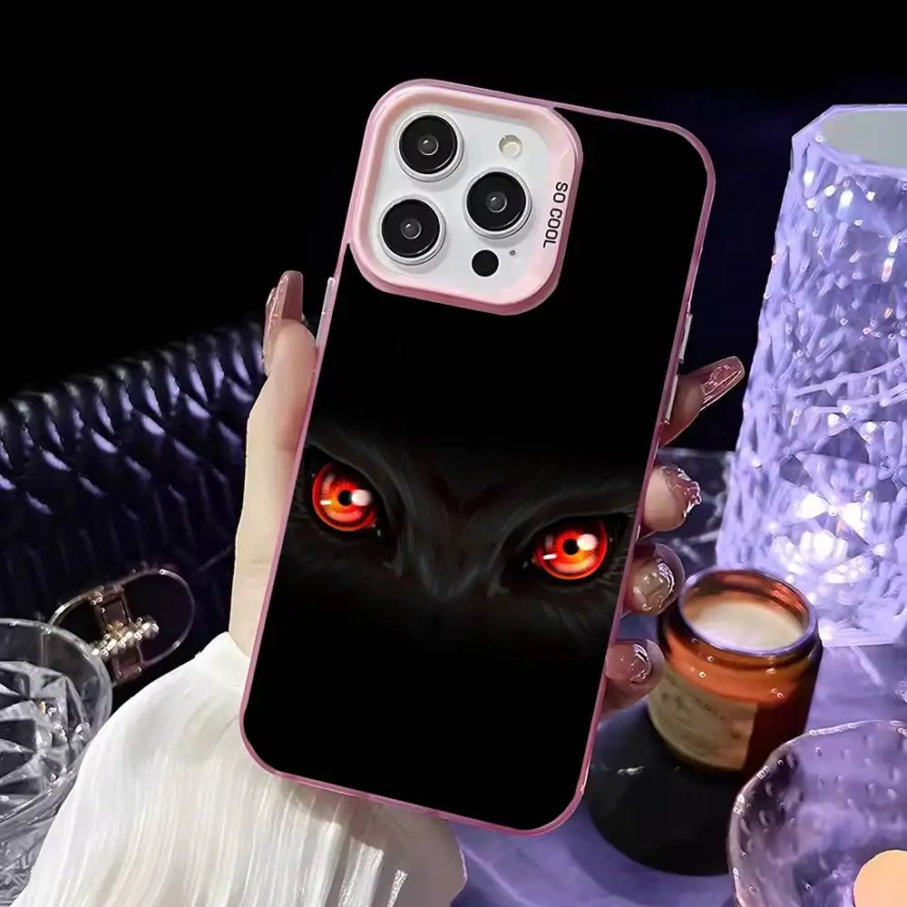 Zwarte Kat Grote Ogen Telefoonhoesje Voor iPhone 16,15,14,13,12,11, Mini, Pro, MAX Roze Matte Schokbestendige Cover