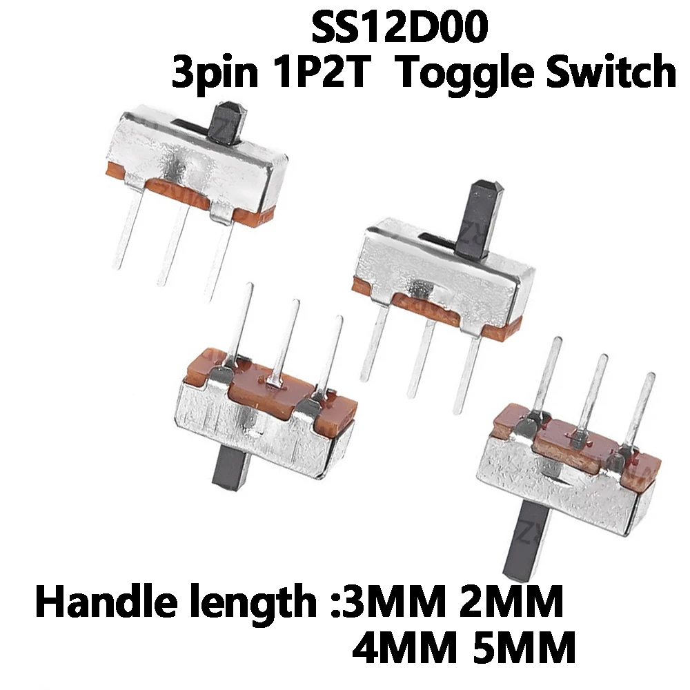 20PCS SS12D00 3P 1P2T 2 Position High Quality Toggle Switch Handle length 2mm 3mm 4mm 5mm Mini Slide Switch Interruptor On-Off 