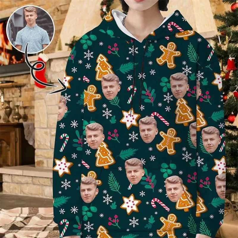 3D Print Christmas Hoodie For Men Women Customized Portrait Pattern Sweatshirt Casual Tops Loose Pullovers Long Sleeves Hoodies