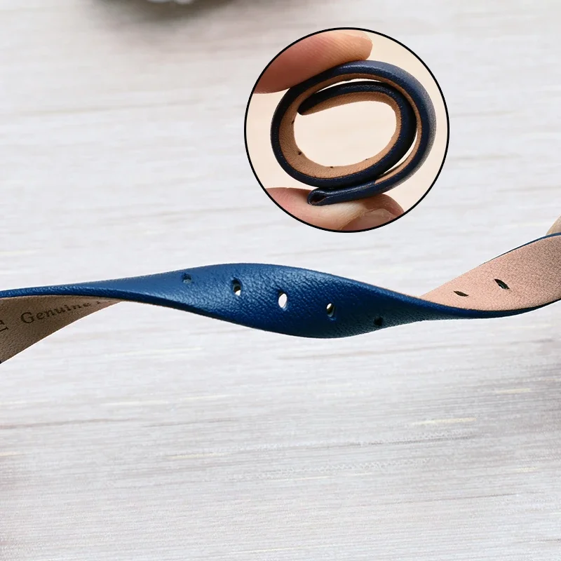 Women's Leather Solid Steel Needle Buckle Watchbands for Anne Klein Series Soft Thin Cowhide Concave Interface Watch Accessories