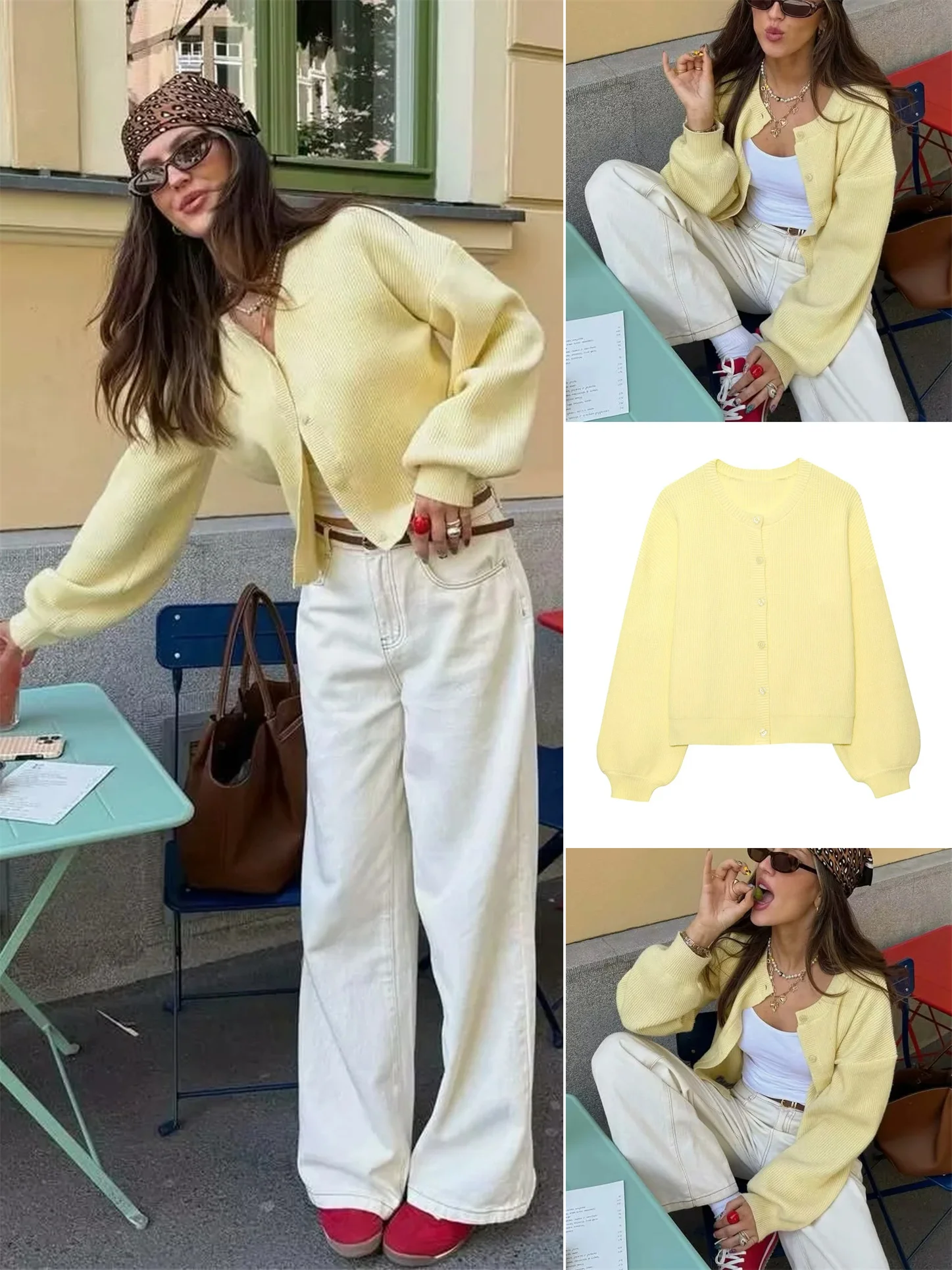 

Женский вязаный длинный свитер Sve Lantern Све, осенний новый однорядный тонкий кардиган с несколькими пуговицами, пальто