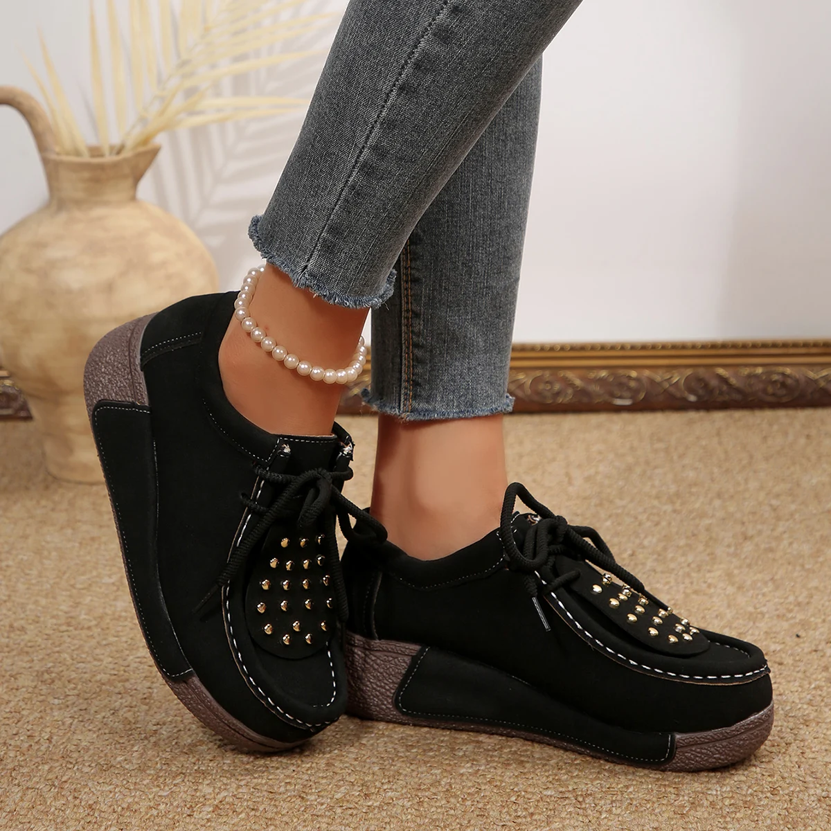 새로운 편안한 여성용 흰색 스니커즈 플랫폼 캐주얼 슈즈 청키 웨지 슈즈 키높이 슬립온