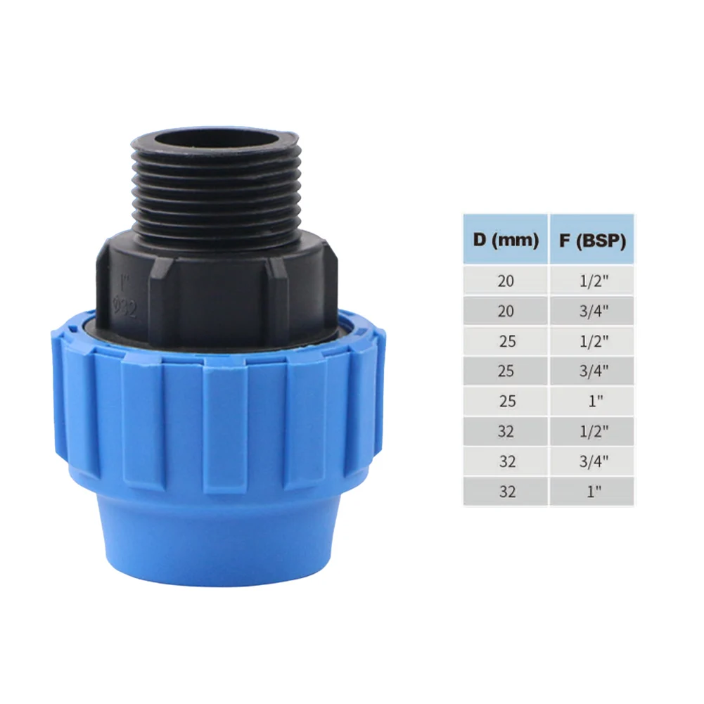 

Screw Joint PE Pipe Drinking Water Clamp Connector Male Adaptor Low Resistance And Easy Installation 25mm *1inch