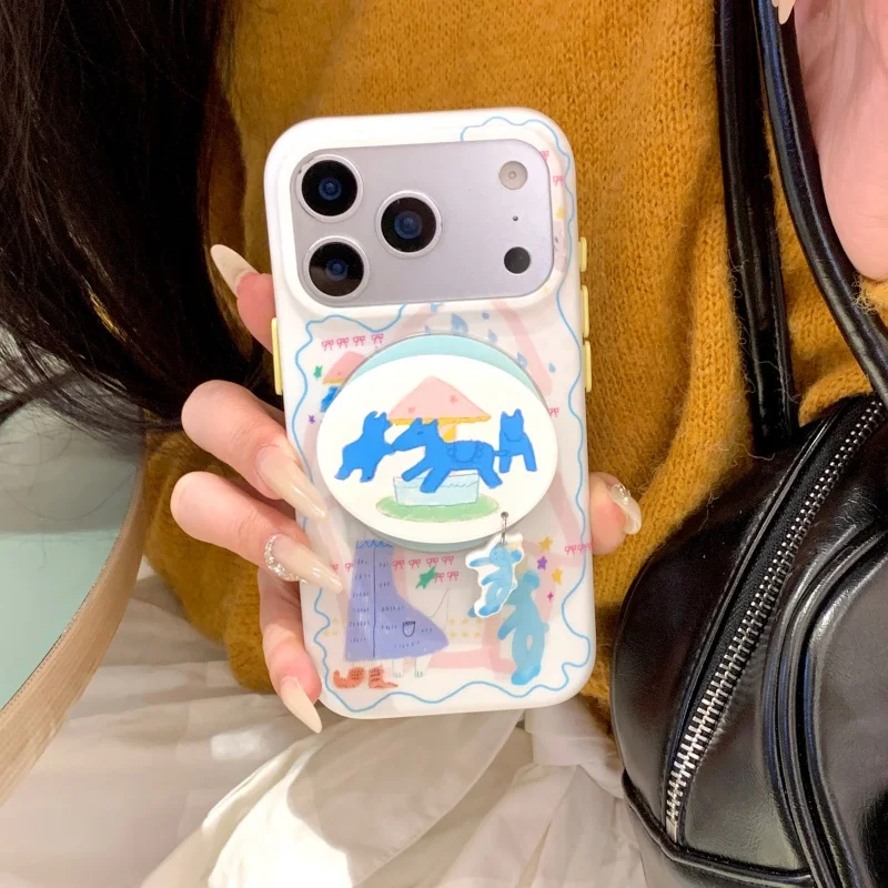 

Funny Cute Cartoon Graffiti Painting Magnetic Phone Case For iPhone 17 Pro 16 15 14 Pro Max Cover with Stand For Magsafe Cases C