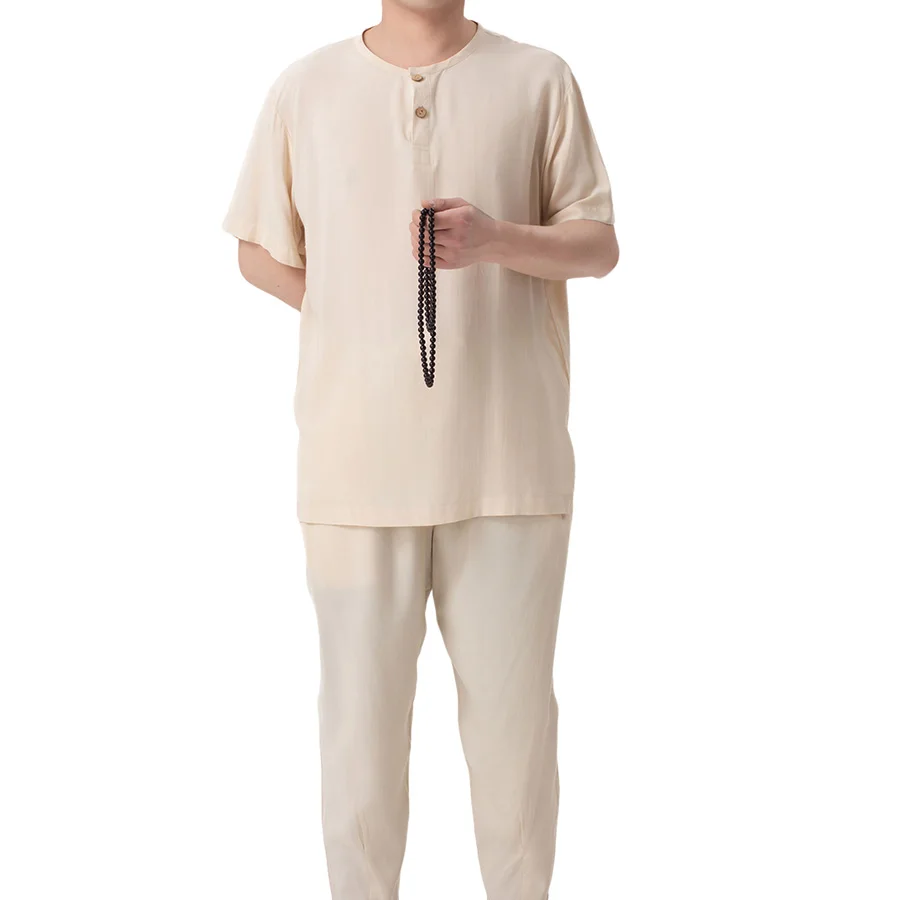Unisex Chinese Style Monk Cotton Silk Pajamas Short/Long-Sleeve Underwear Monk Robes Meditation Taichi KungFu Clothes view 6