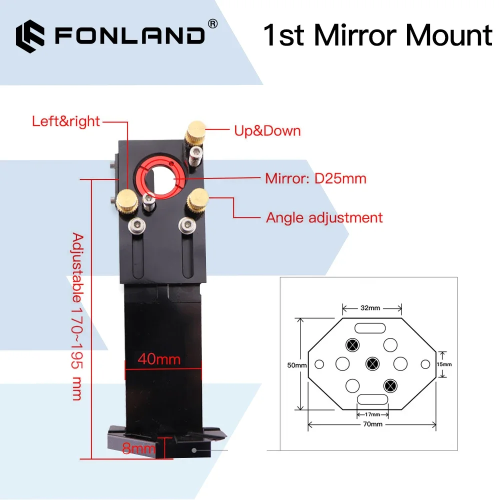 Fonland CO2 First Reflection Mirror 25mm Mount Support Integrative Holder for Laser Engraving Cutting Machine