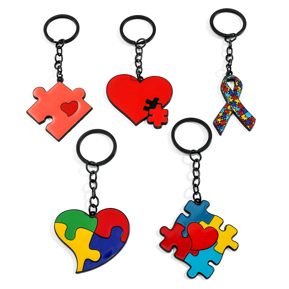 

Fashion Cartoon Heart Rainbow Puzzle Pendant Keychain Cute Small Fresh Keyrings for Backpack Car Key Ornament Accessories