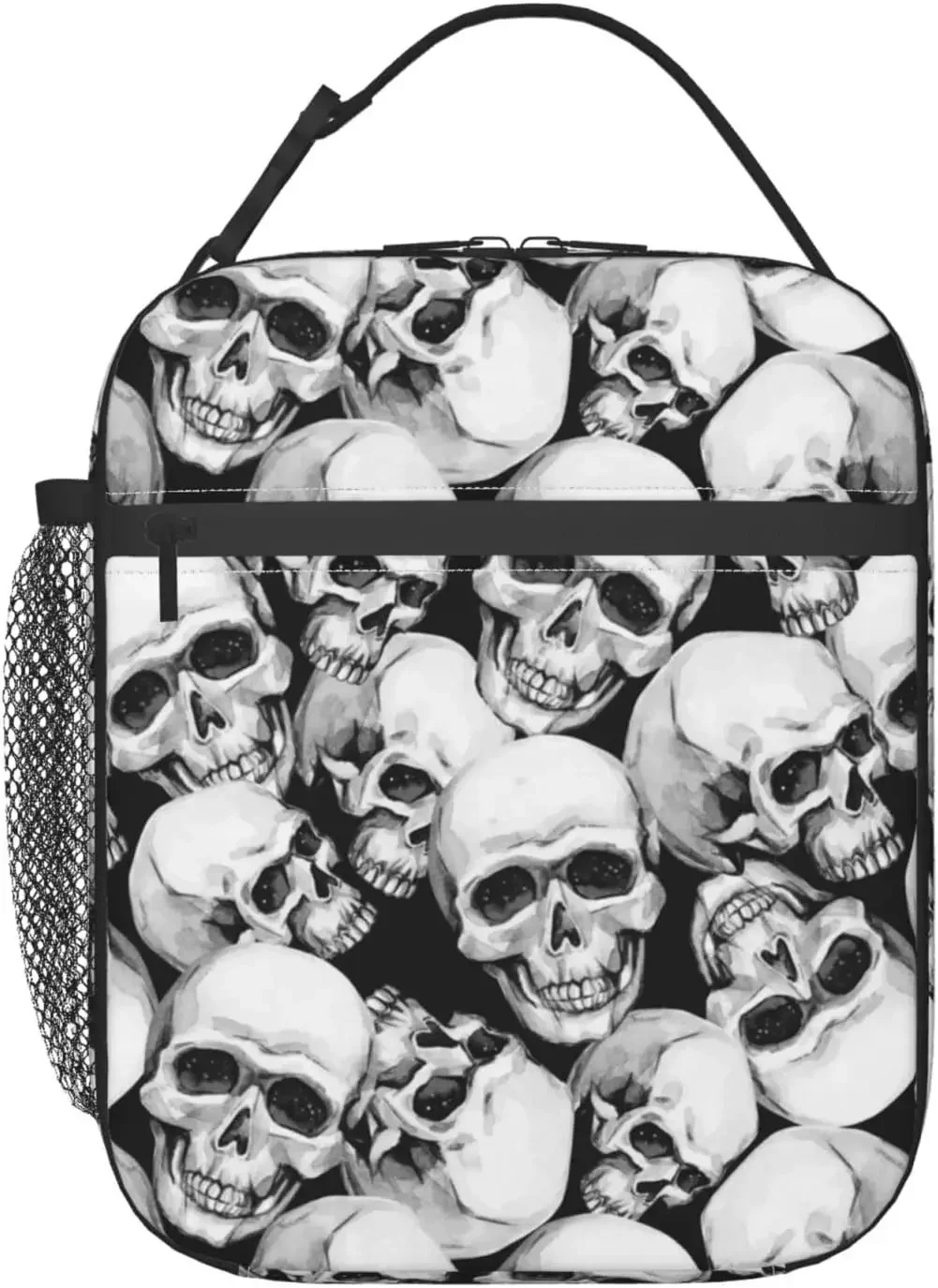 Skull Skeleton Insulated Lunch Box Leakproof Lunch Cooler Reusable Funny Lunch Tote for Adult with Side Pockets Picnic Shopping