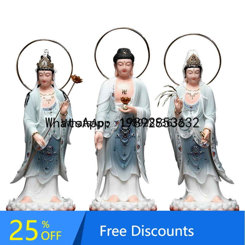 

Western Three Saints Buddha Statue White Jade Guanyin Bodhisattva Home Use Amitabha Buddha Statue