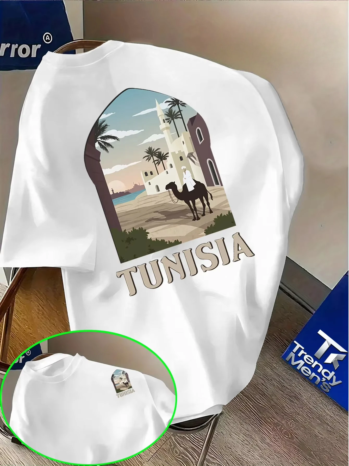 Camiseta con estampado de camello del desierto de Túnez para hombre, camiseta informal de algodón de manga corta con estampado gráfico inspirado en viajes por el norte de África