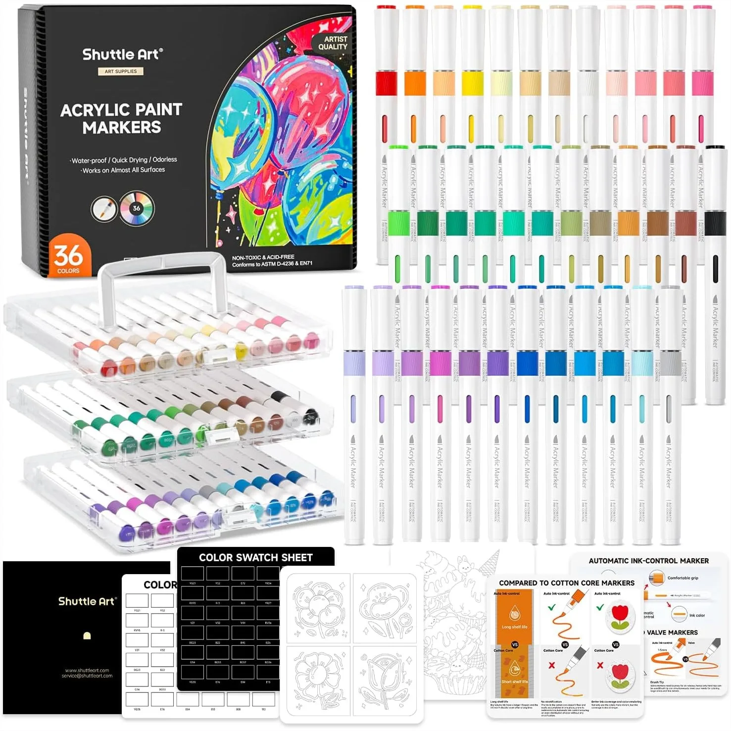 

36 Colors Acrylic Paint Markers with Brush Tip for Rock Painting, Ceramic, Canvas, Glass, Stone, Fabric, Card Making, DIY