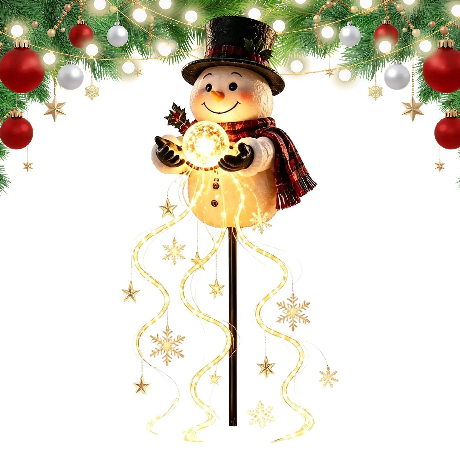 Christmas Pathway Lights Solar Snowman Stake String Light Waterproof Holiday Stake Lamps for Outdoor Garden Backyard Patio Porch