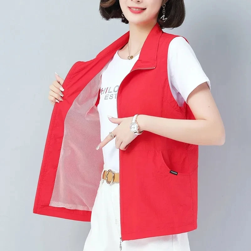 2024 Spring Summer Thin Vest Oversized 4XL Women Sleeveless Jackets Casual Sun Protection Waistcoat Loose Coat Chaleco Mujer