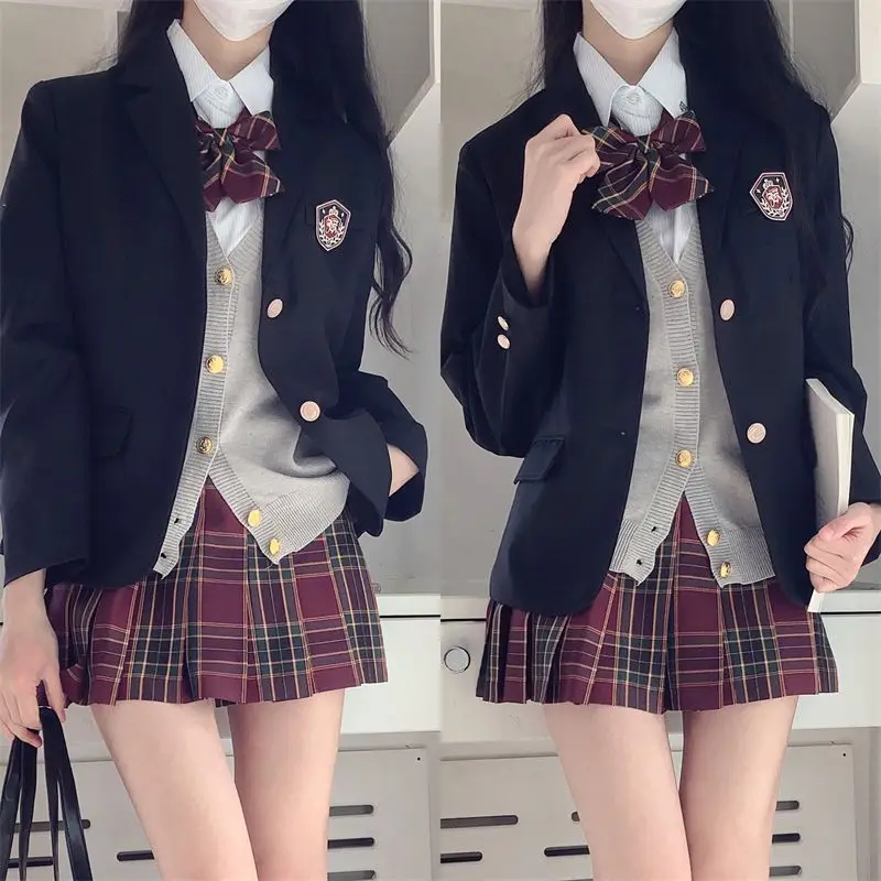 

Japanese Style Autumn Winter School Uniform Set Including Suit Shirt Cardigan and Formal Schoolgirl Attire JK Uniform