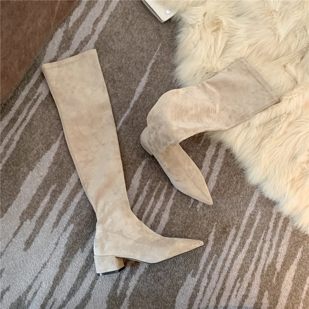 2024Sexy High heels Over The Knee Boots Women Stretch Thigh High Boots Ladies Autumn Winter Kid suede Thick Heel Long Boots Shoe