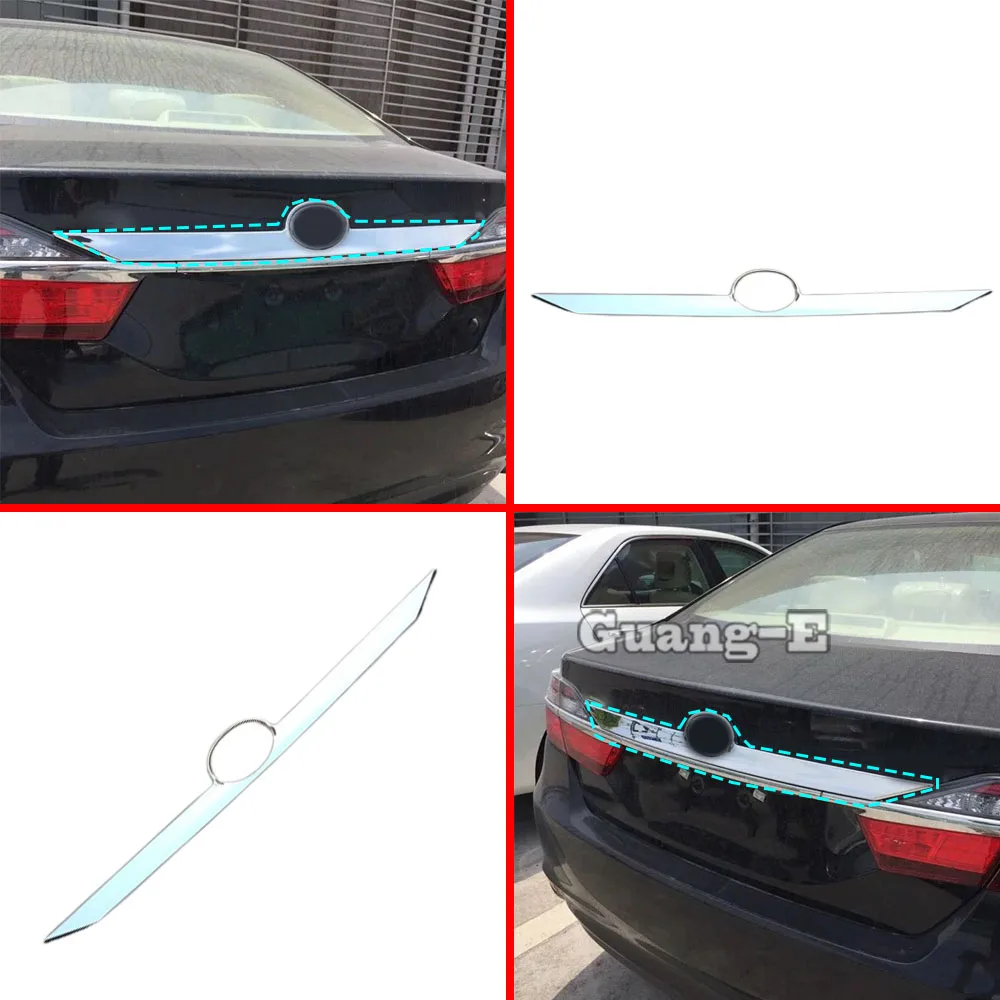 

Для Toyota Camry 2015-2017: хромированная накладка из АБС-пластика на заднюю дверь, бампер, рамку, крышку багажника, капот, декоративная накладка на фонарь