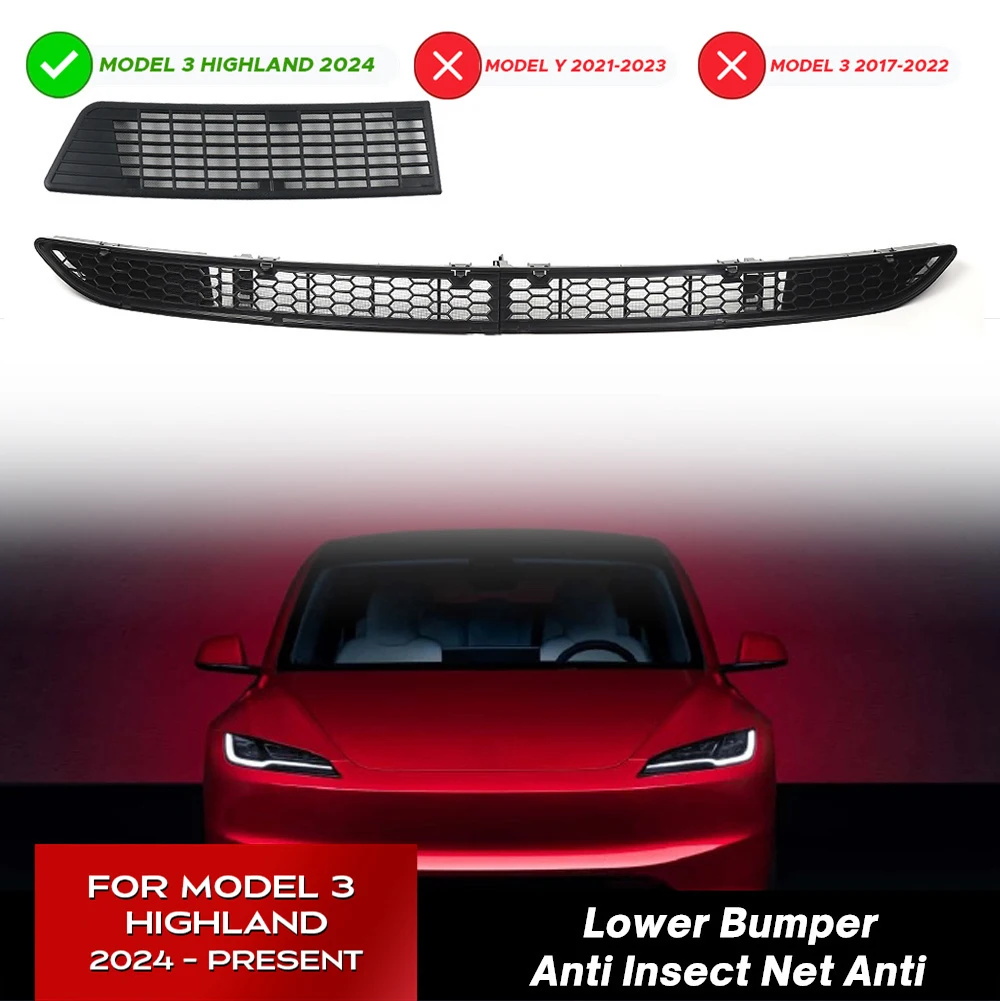 For Tesla Model 3 Highland 2024 Lower Bumper Anti Insect Net Anti Dust Proof Inner Vent Grille Cover Insect-proof Front Cover