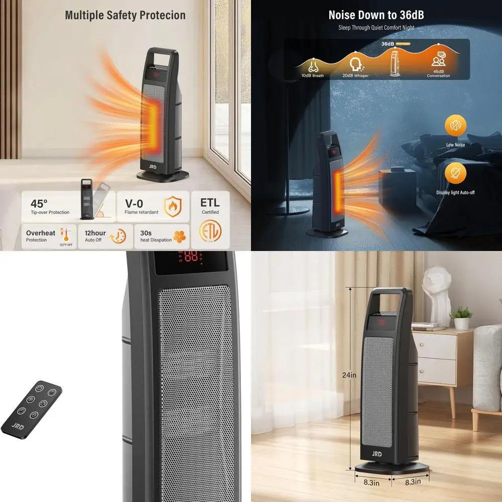 

24 Portable 1500W Electric Heater with Remote, Thermostat, Oscillation, Timer, and Safety Features for Home & Office