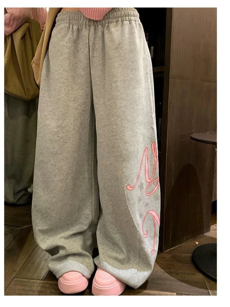 Pantaloni casual da ragazza piccante retrò americana con lettera stampata a gamba larga con coltello curvo autunno/inverno Y2K Pantaloni da strada per ragazza piccante Harajuku