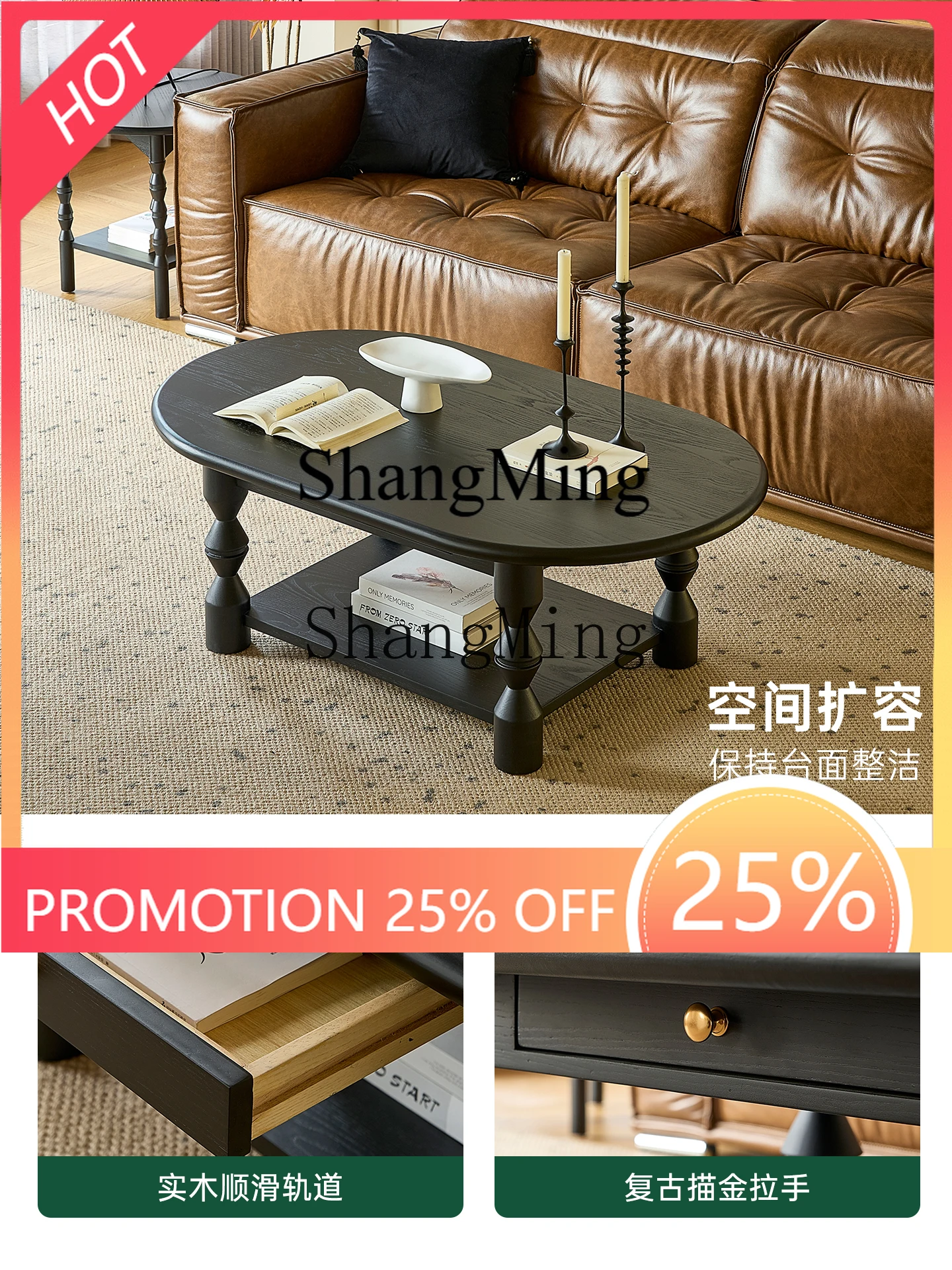 

FG good-looking retro solid wood household small apartment living room tea table medium ancient style small coffee table