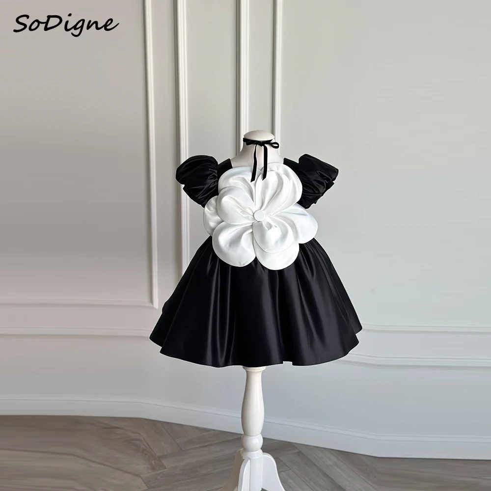 

SoDigne A-line Satin Short Flower Girl Dress Short Sleeves Princess Children's Birthday Party Dresses 2025 Kid Gown Customized