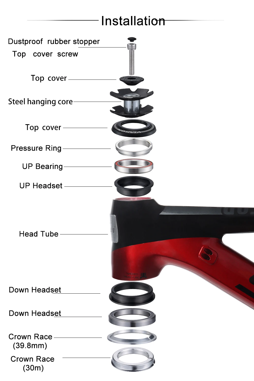 4456ST MTB/Straßenfahrrad-Headset 44 mm 56 mm Gewindelose abgedichtete Lager ZS44 ZS56 CNC 1 1/8 Zoll-1 1/2 Zoll 1,5 konischer gerader Gabelschaft – Detail 3