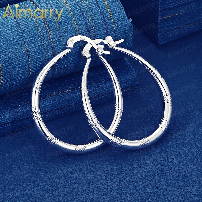 925 Sterling Silver 39mm * 32mm Segmented Sand Patterned Water Droplet Earrings for Women High-quality Fashion Jewelry