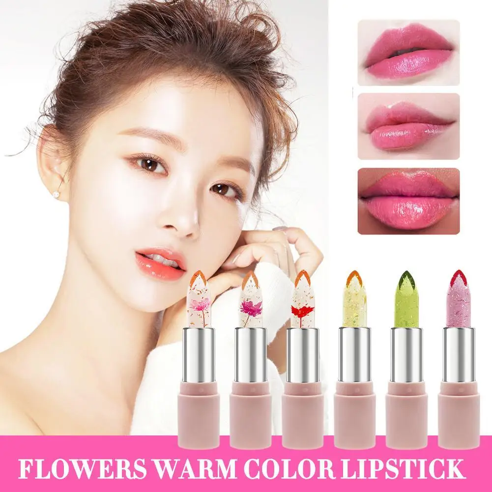 

Flower Jelly Lipstick 6 Colors Temperature Changing Lip Balm Long Lasting Moisturizer Nutritious Magic Color Change Lip Stick