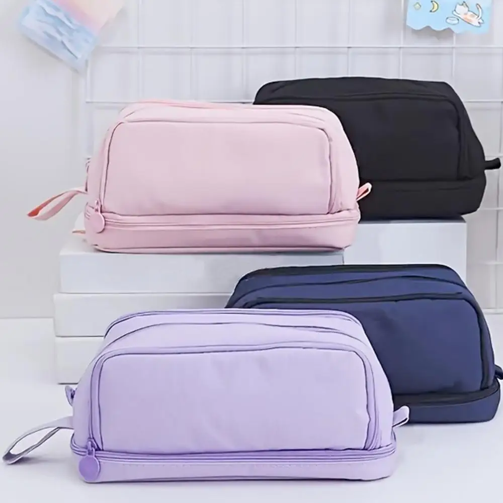 Super Large Capacity Stationery Case Durable Scratch Resistant Oxford Cloth Portable Multi-layer Pen Pouch Solid Color Simple